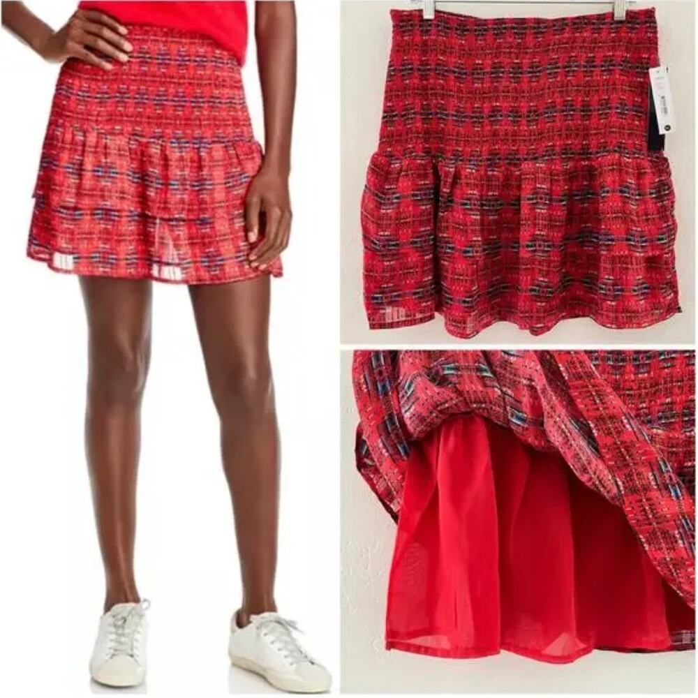 Aqua x Pendleton Smocked Tiered Mini Skirt Red Size M